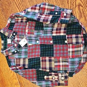 NWT BABY GAP Madras Patchwork Plaid Button Down Shirt, size 2 years toddler